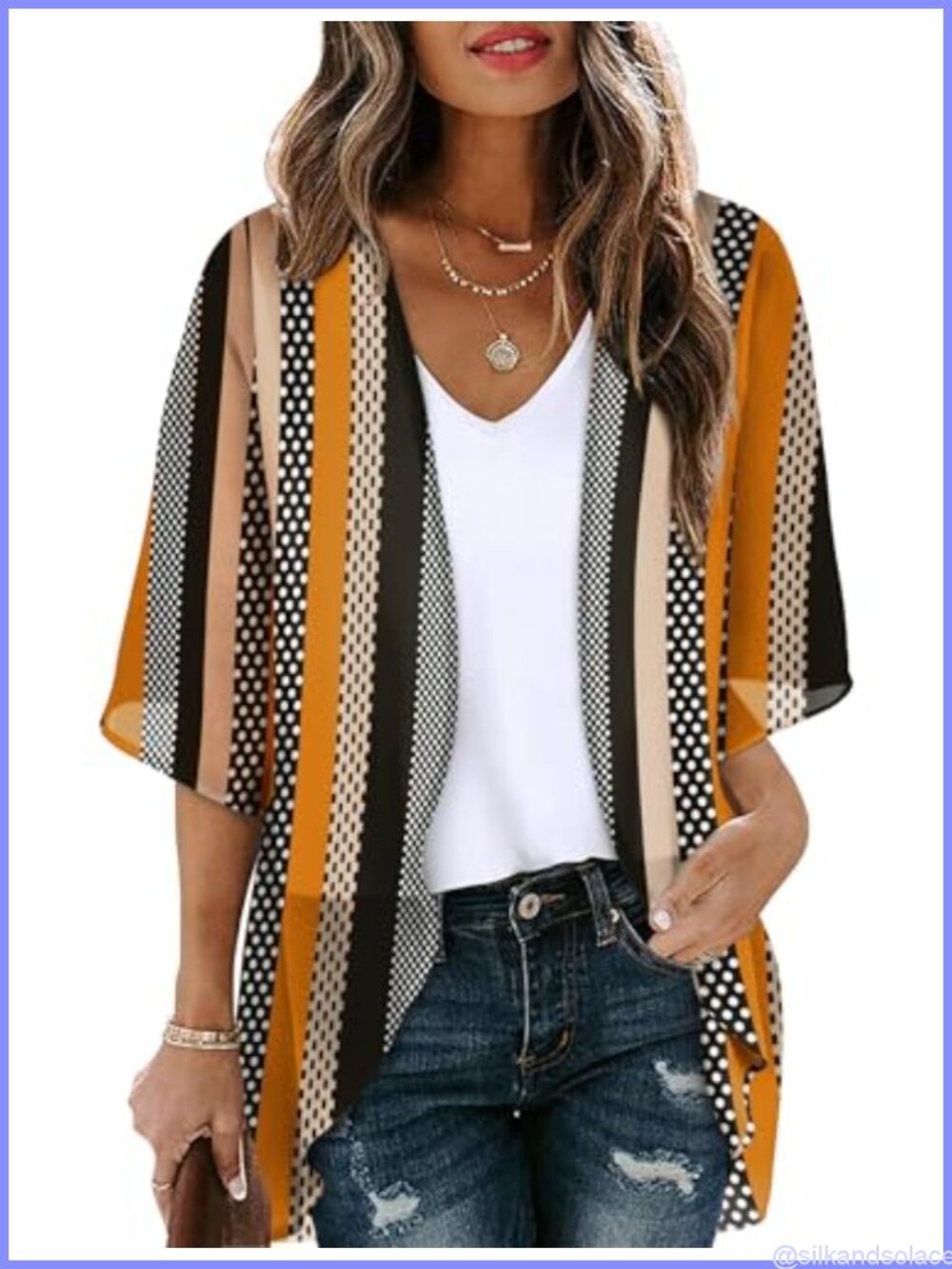 3/4 Sleeve Open Front Summer Cardigan Beach Coverup Lightweight Womens Top